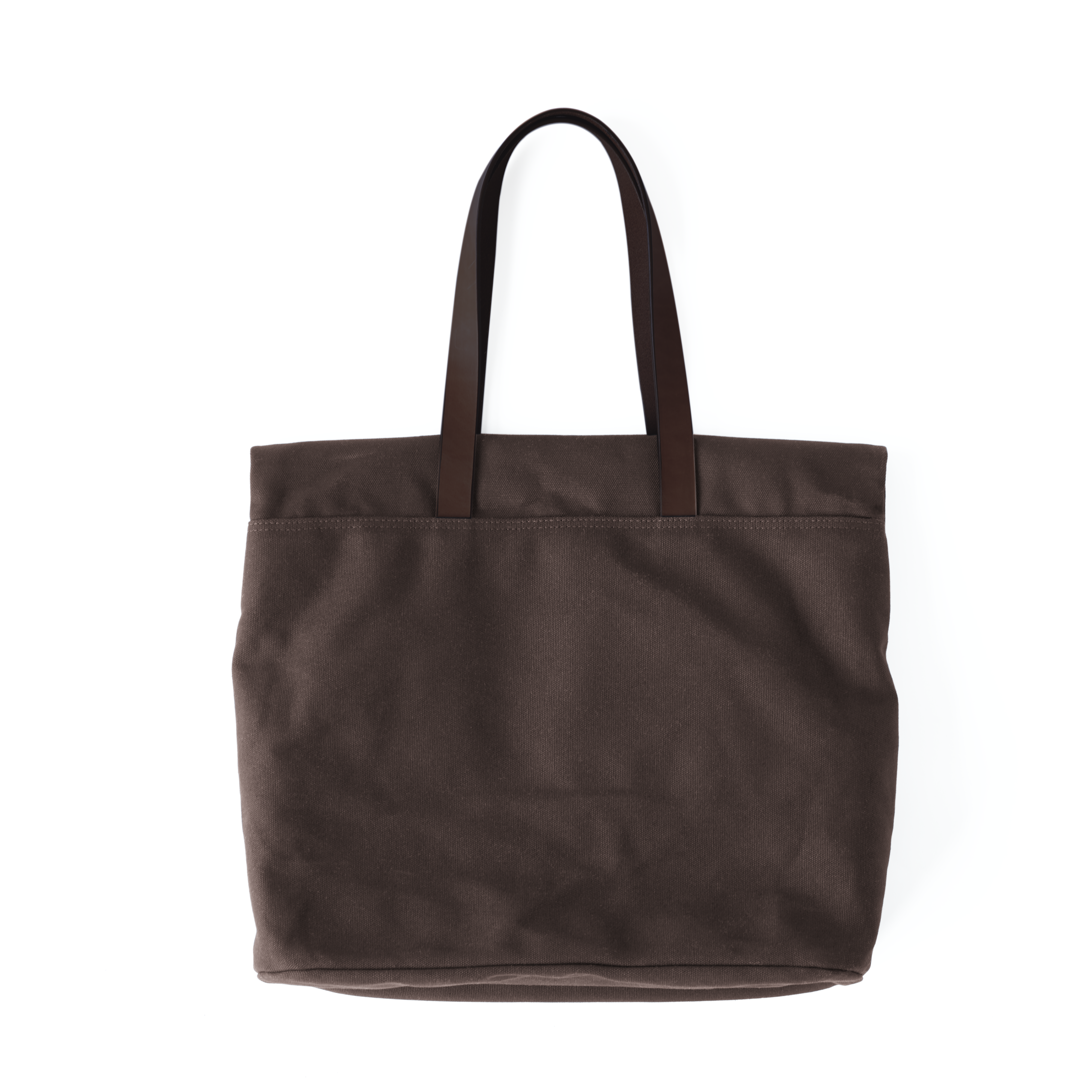 Back of the MAKR Canvas and Leather Fold Weekender in Brown canvas and English Bridle leather.