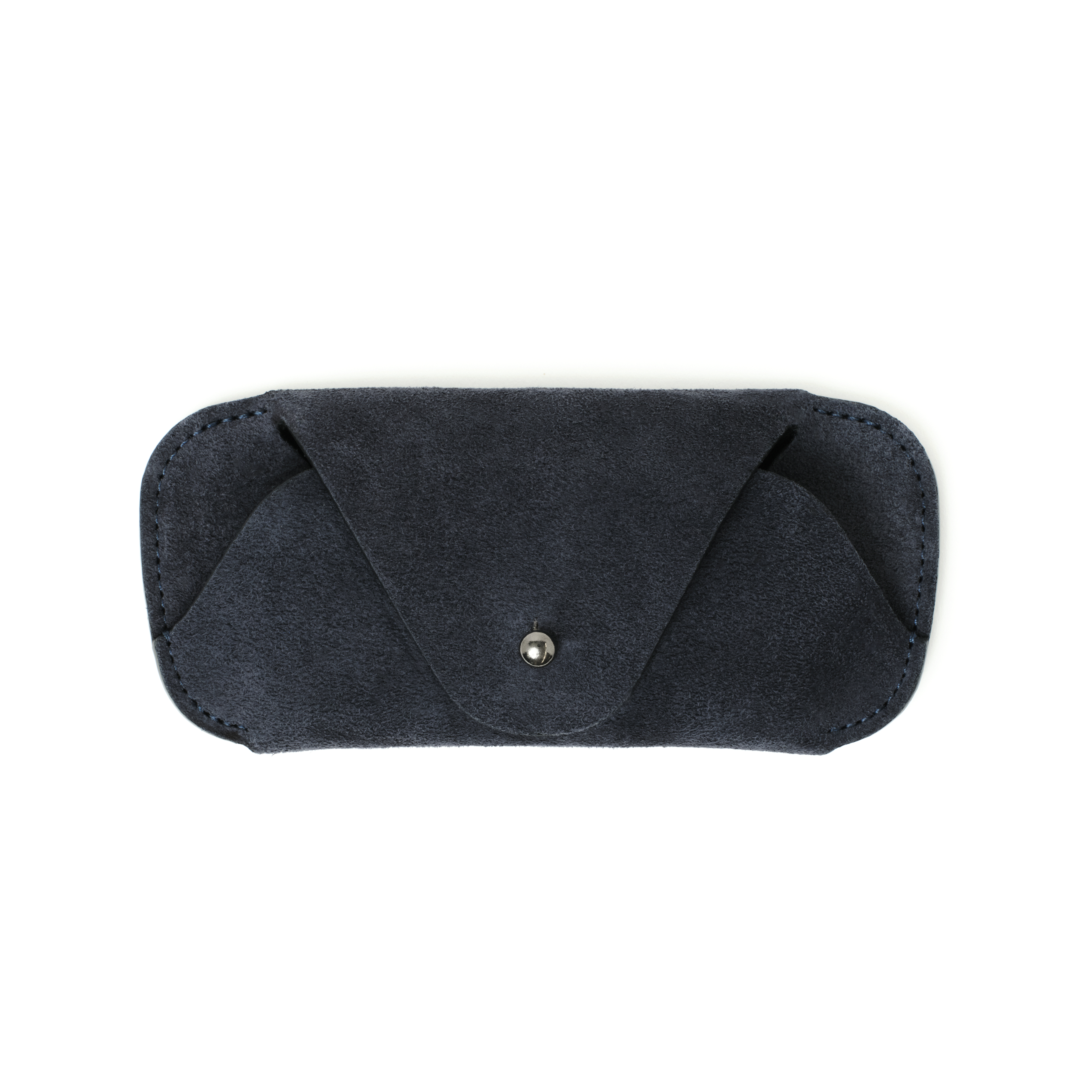 Front view of the MAKR Eyewear Sleeve V3 in Navy Horween suede.