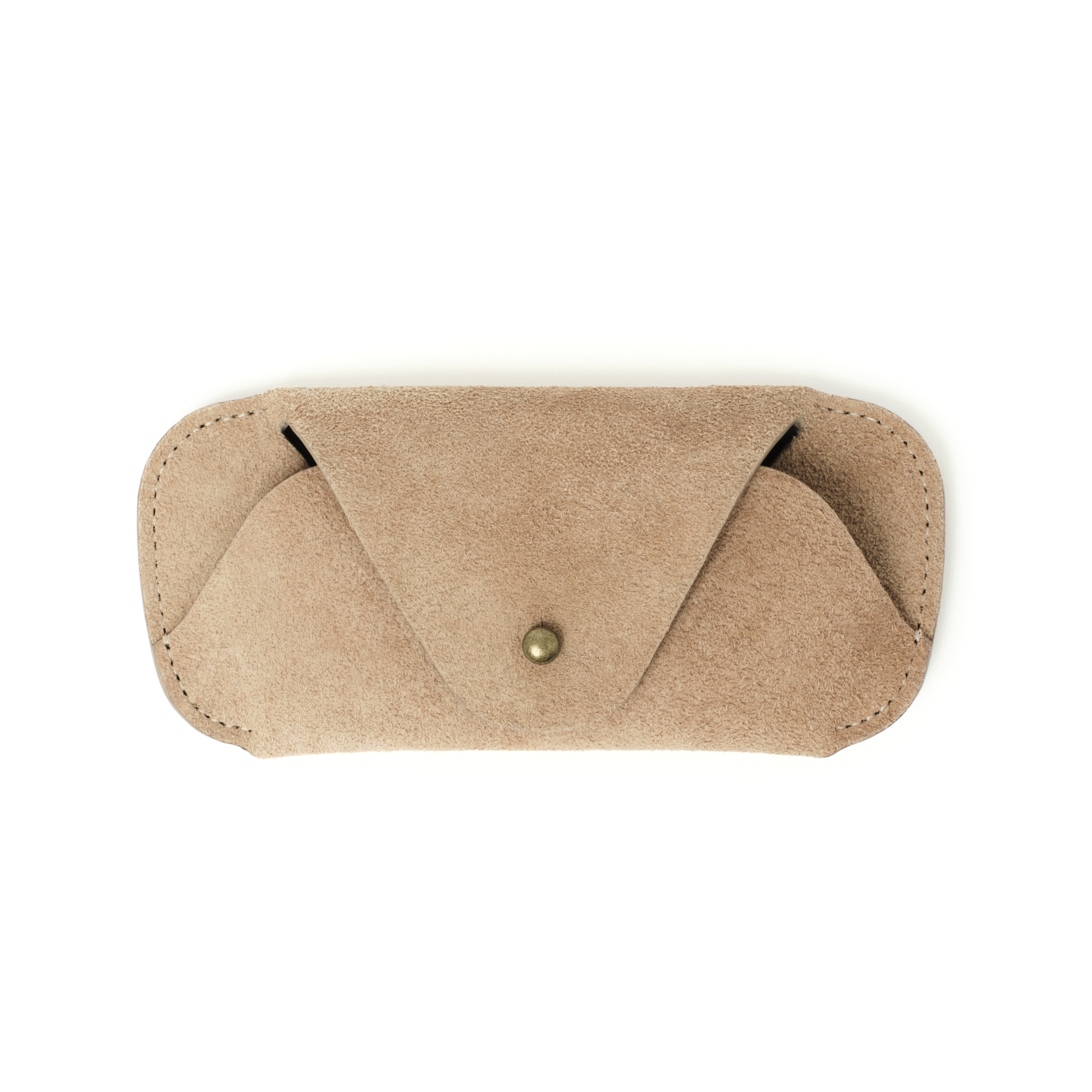 Front view of the MAKR Eyewear Sleeve V3 in Khaki Horween suede.