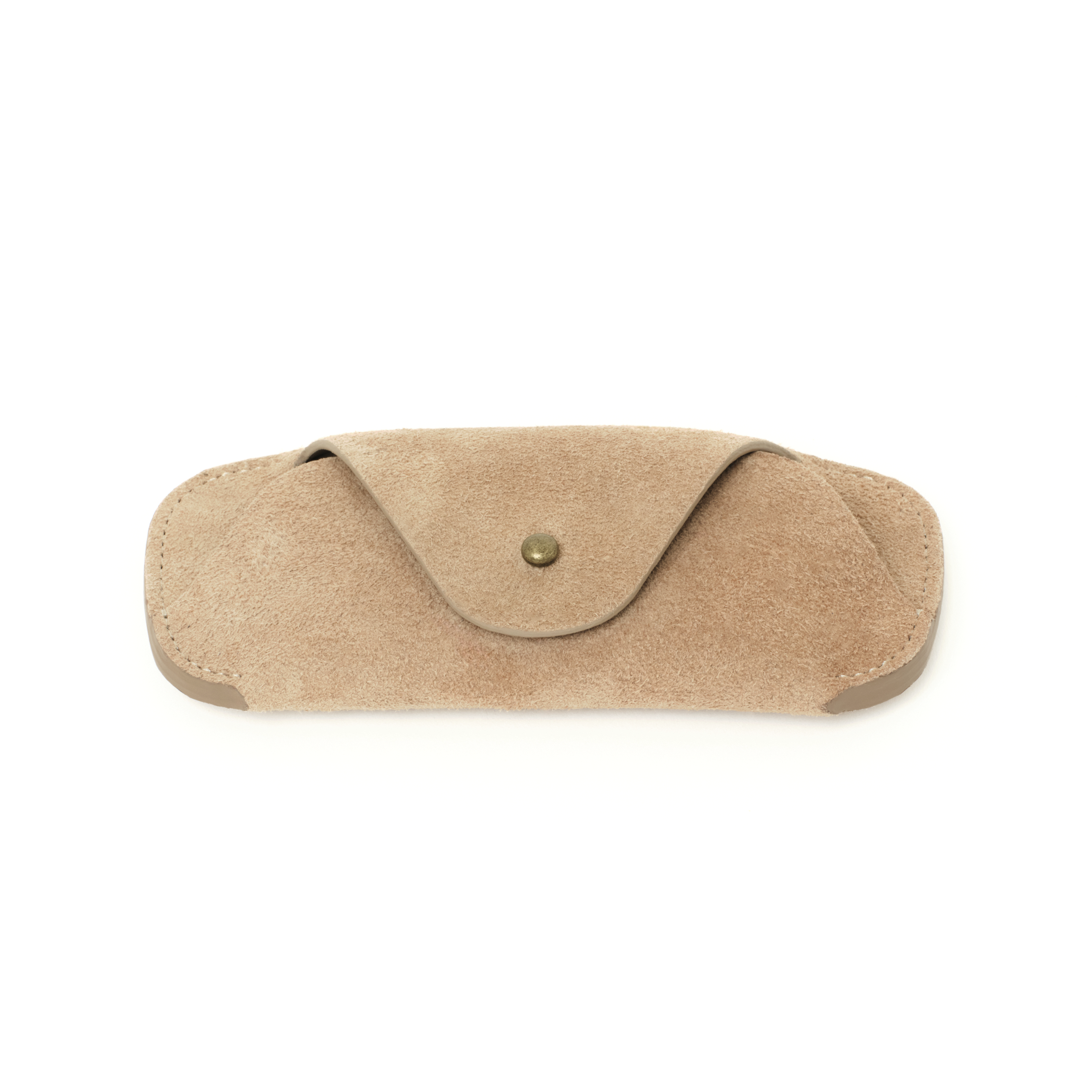 The MAKR Eyewear Sleeve V3 in Khaki Horween suede, shown at an angle.