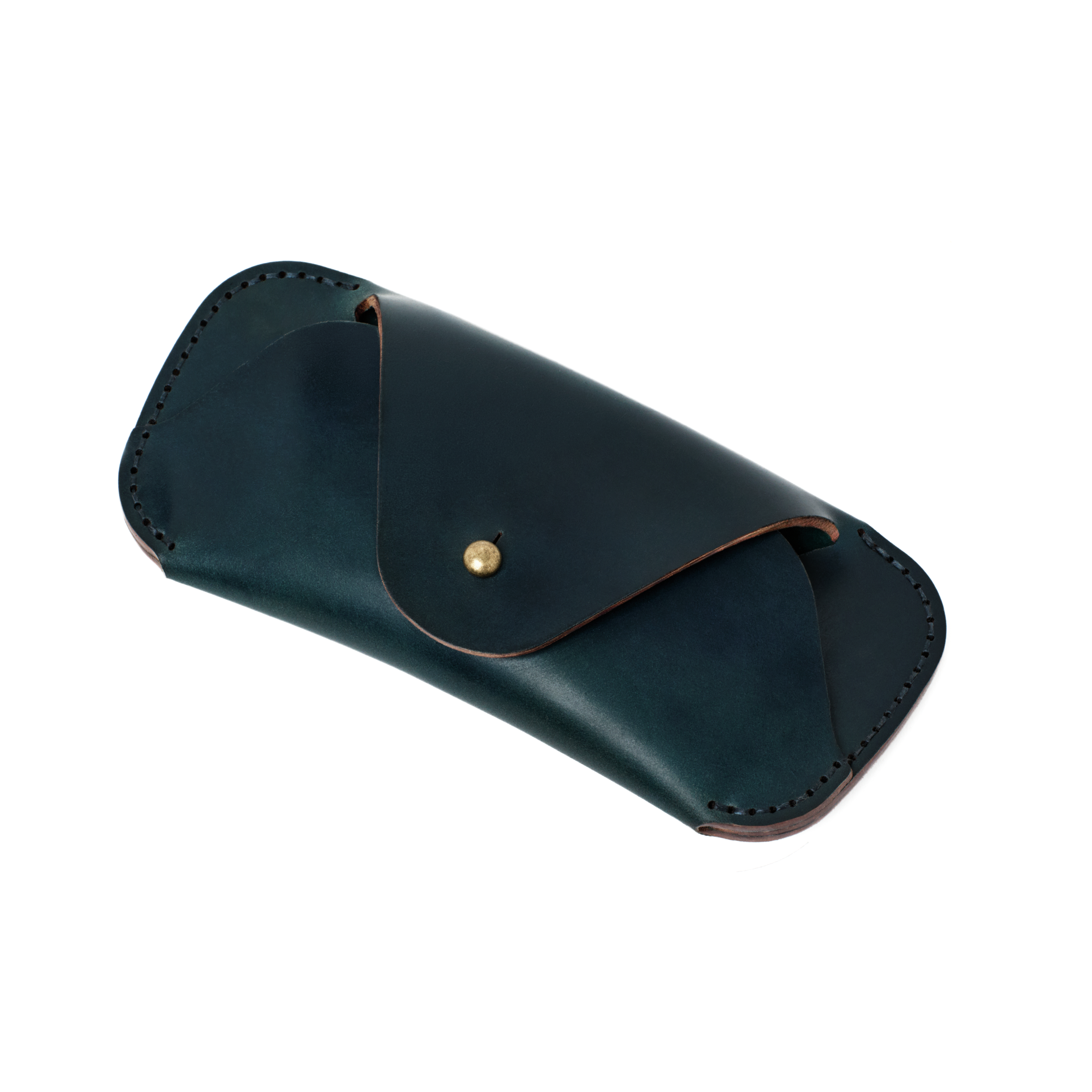 The MAKR Cordovan Eyewear Sleeve V3 HS in Navy Horween Shell Cordovan, shown at an angle.