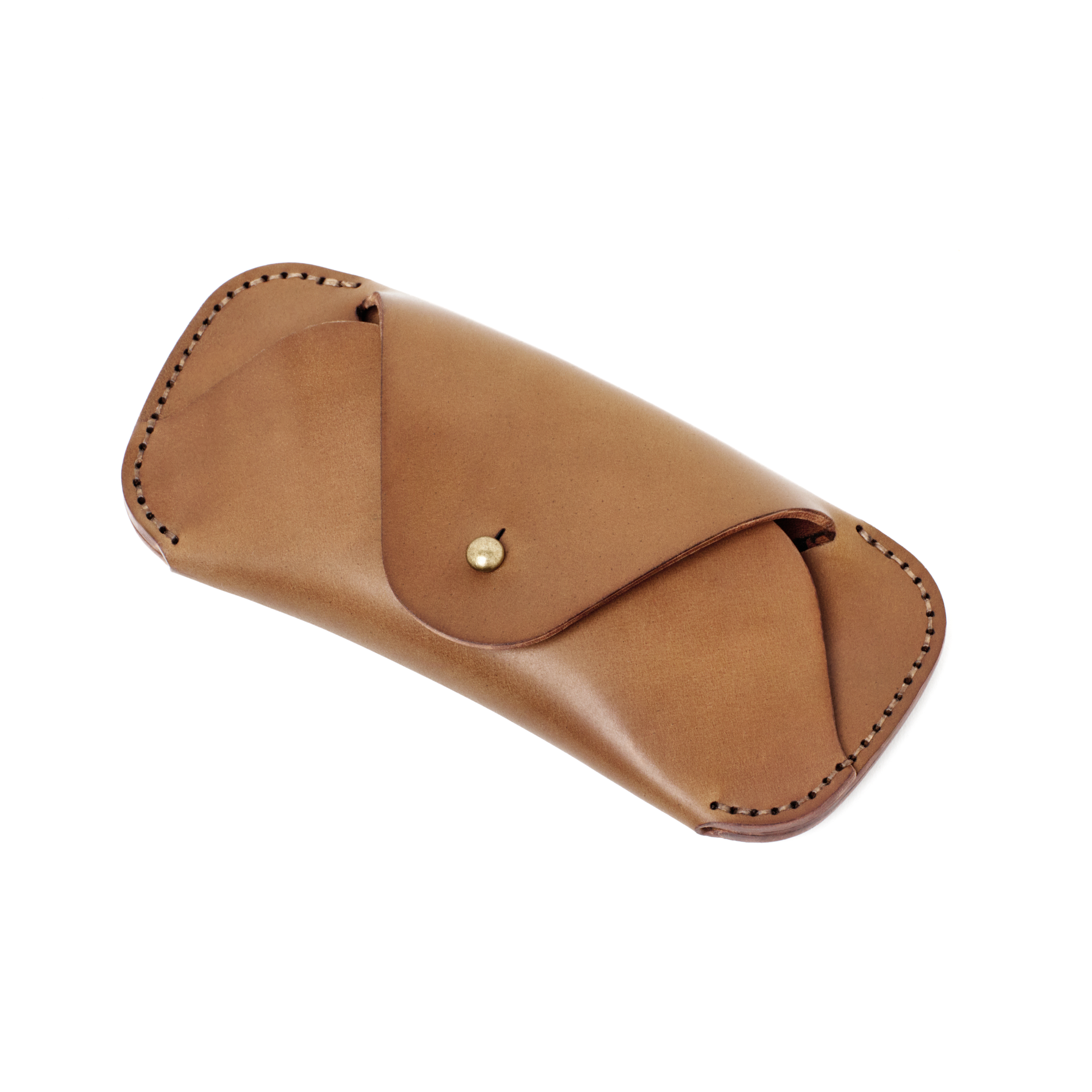 The MAKR Cordovan Eyewear Sleeve V3 HS in Natural Horween Shell Cordovan, shown at an angle.