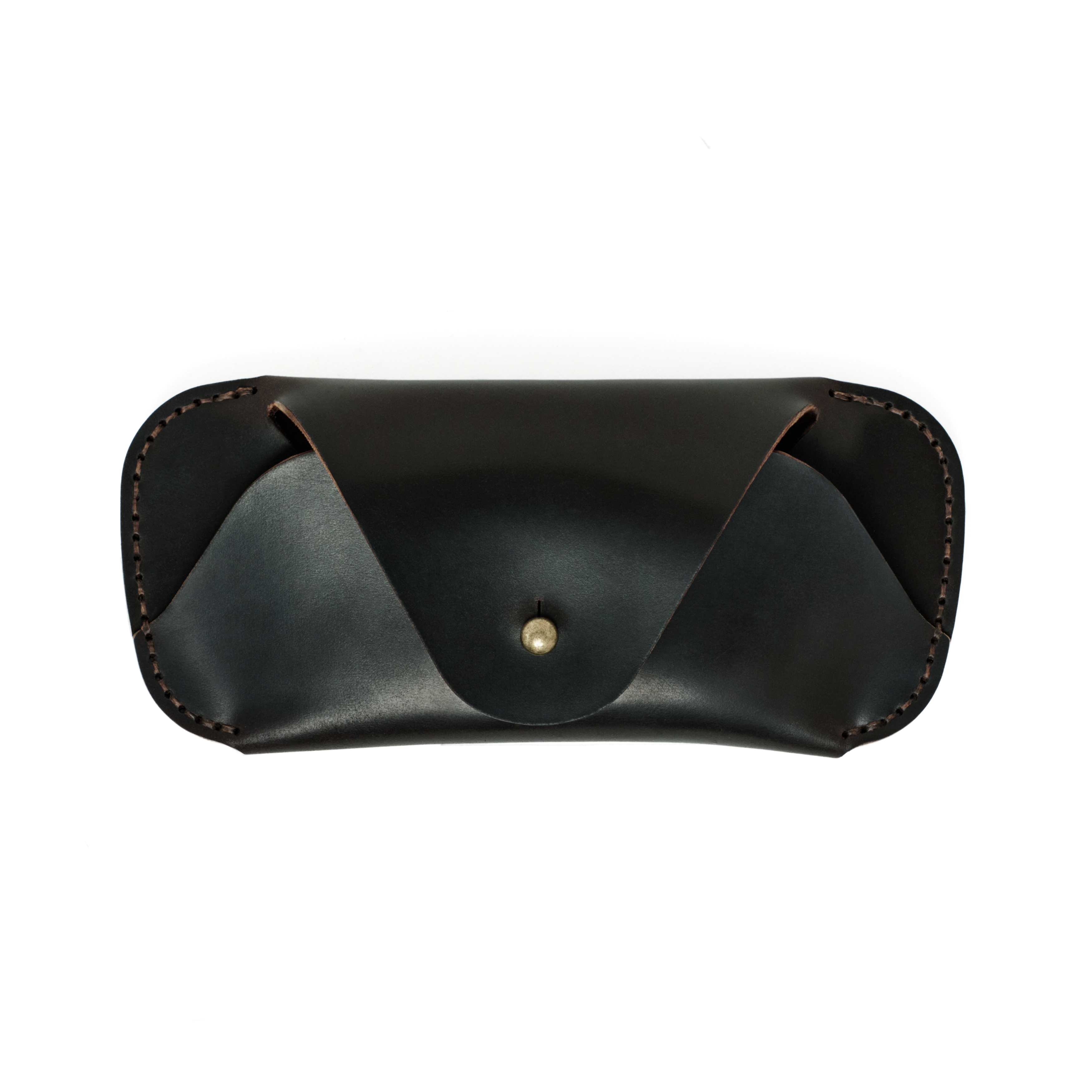 Front view of the MAKR Cordovan Eyewear Sleeve V3 HS in Black Horween Shell Cordovan.