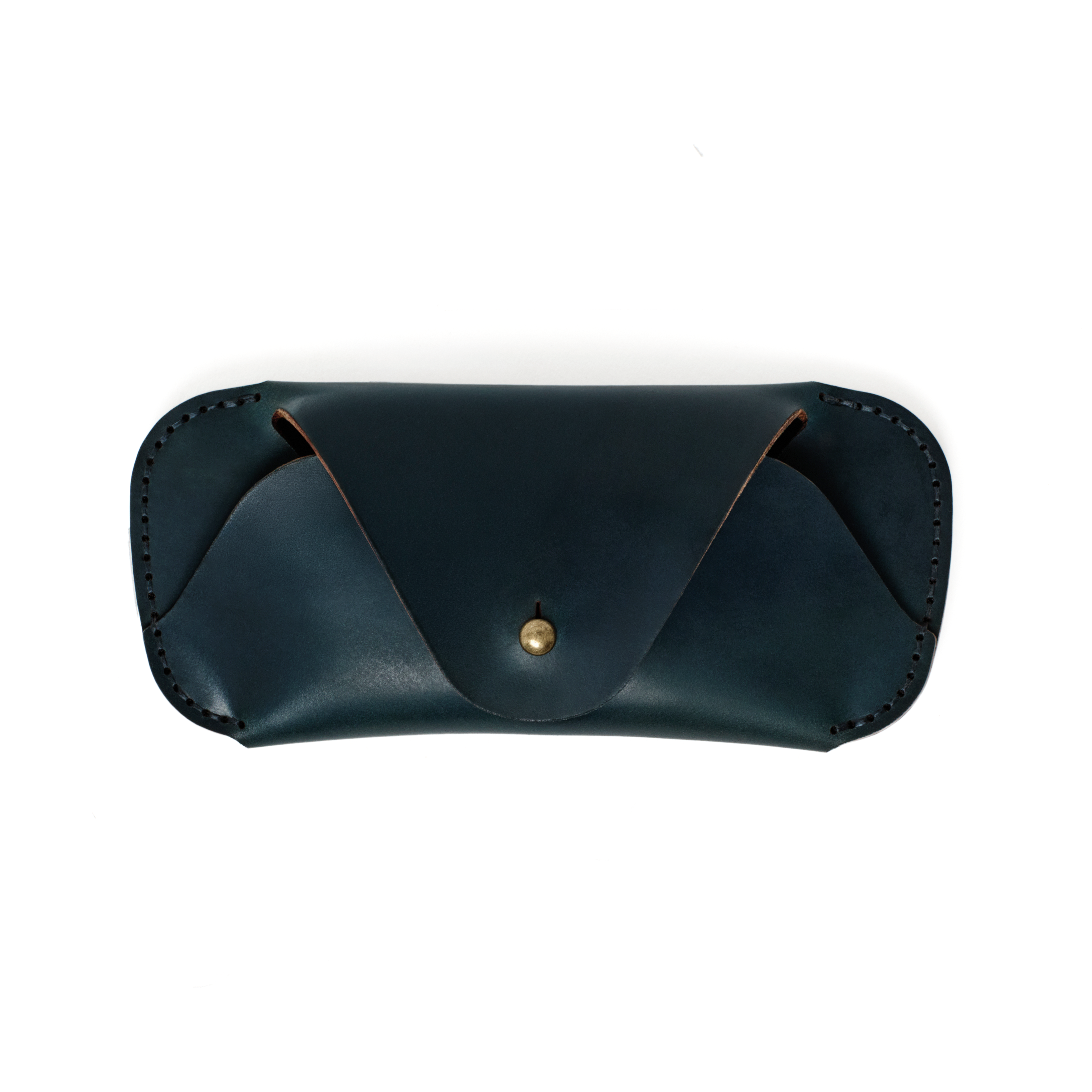 Front view of the MAKR Cordovan Eyewear Sleeve V3 HS in Navy Horween Shell Cordovan.