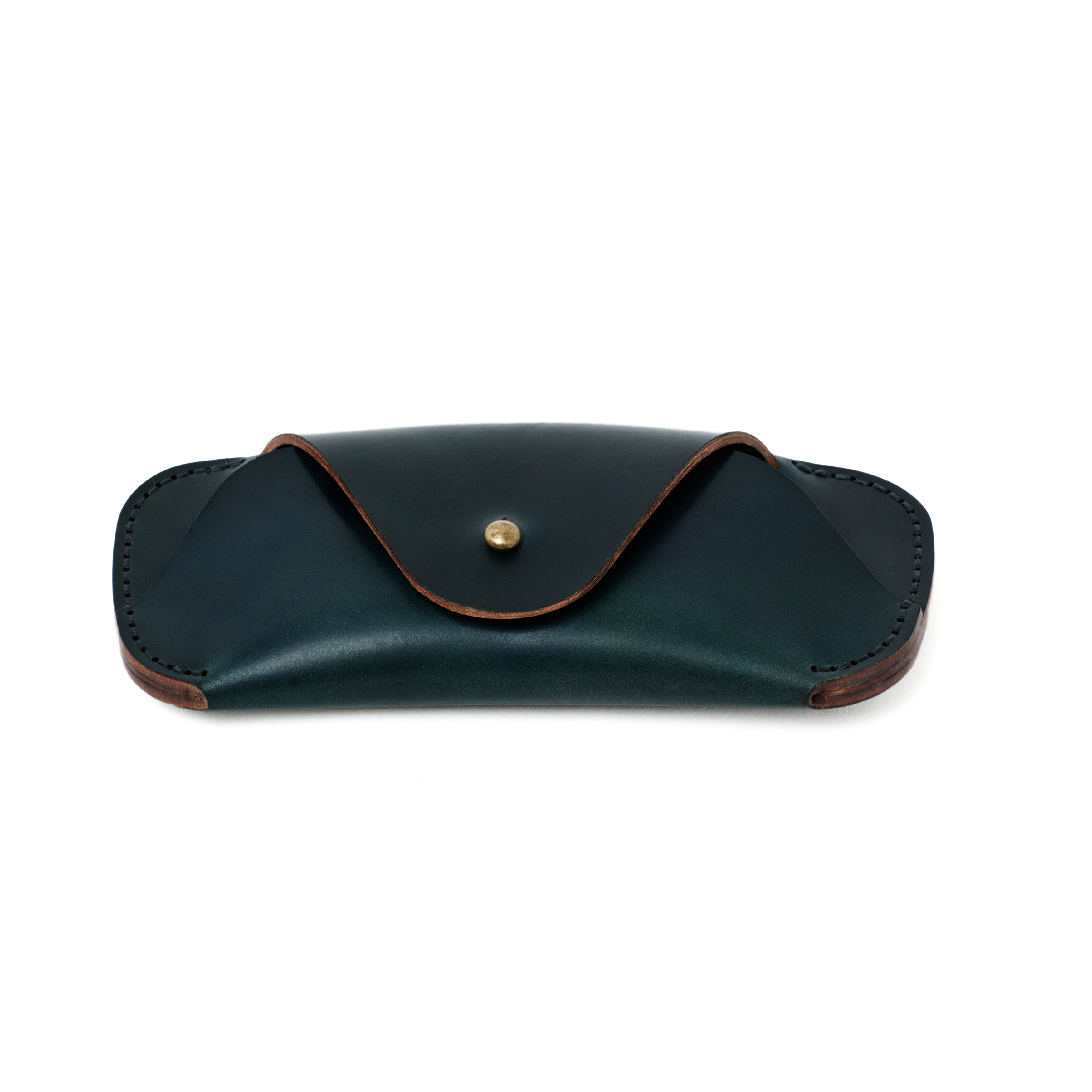Side profile of the MAKR Cordovan Eyewear Sleeve V3 HS in Navy Horween Shell Cordovan.