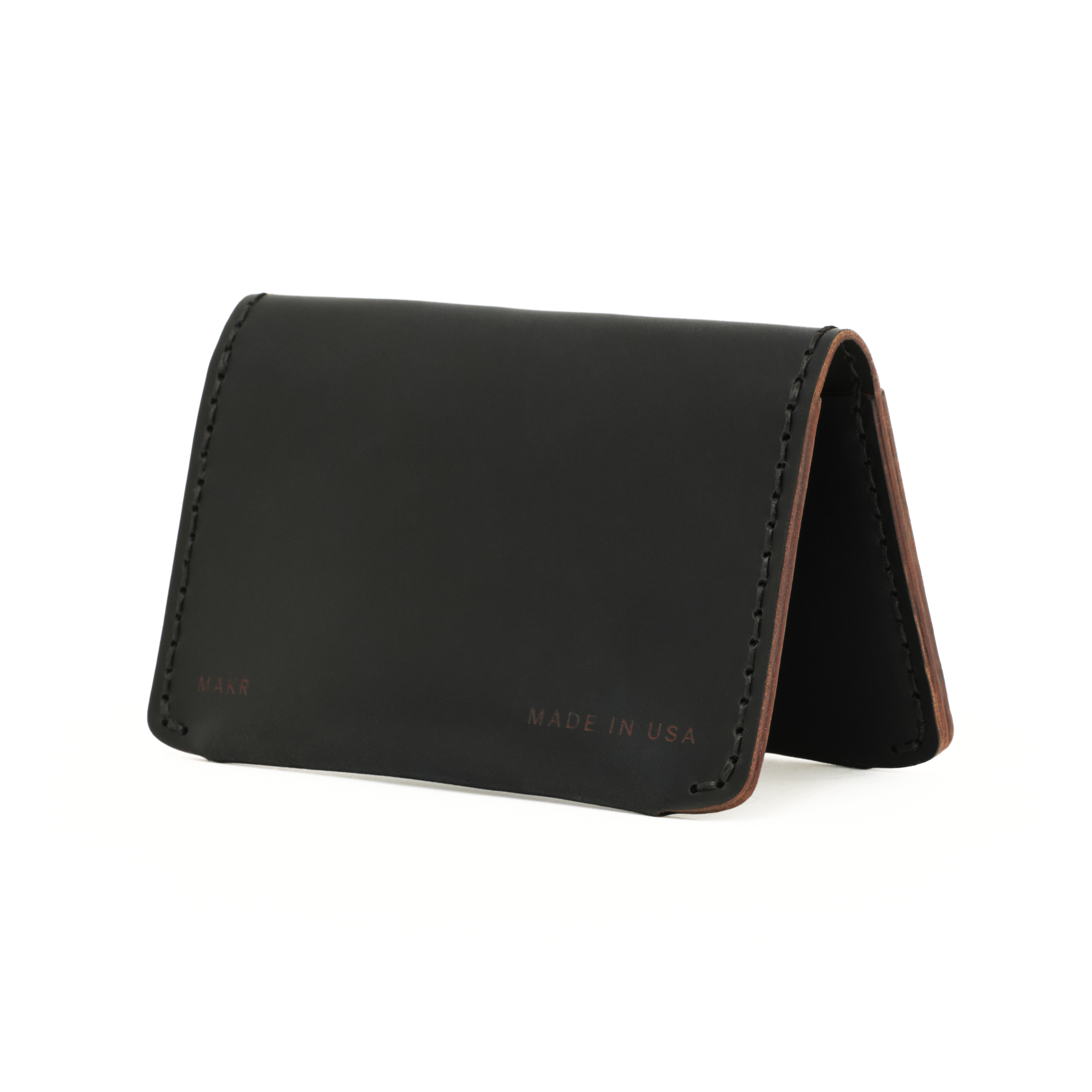 Angled back view of the MAKR Horizon Three V2 (HS) in Black Horween Shell Cordovan.