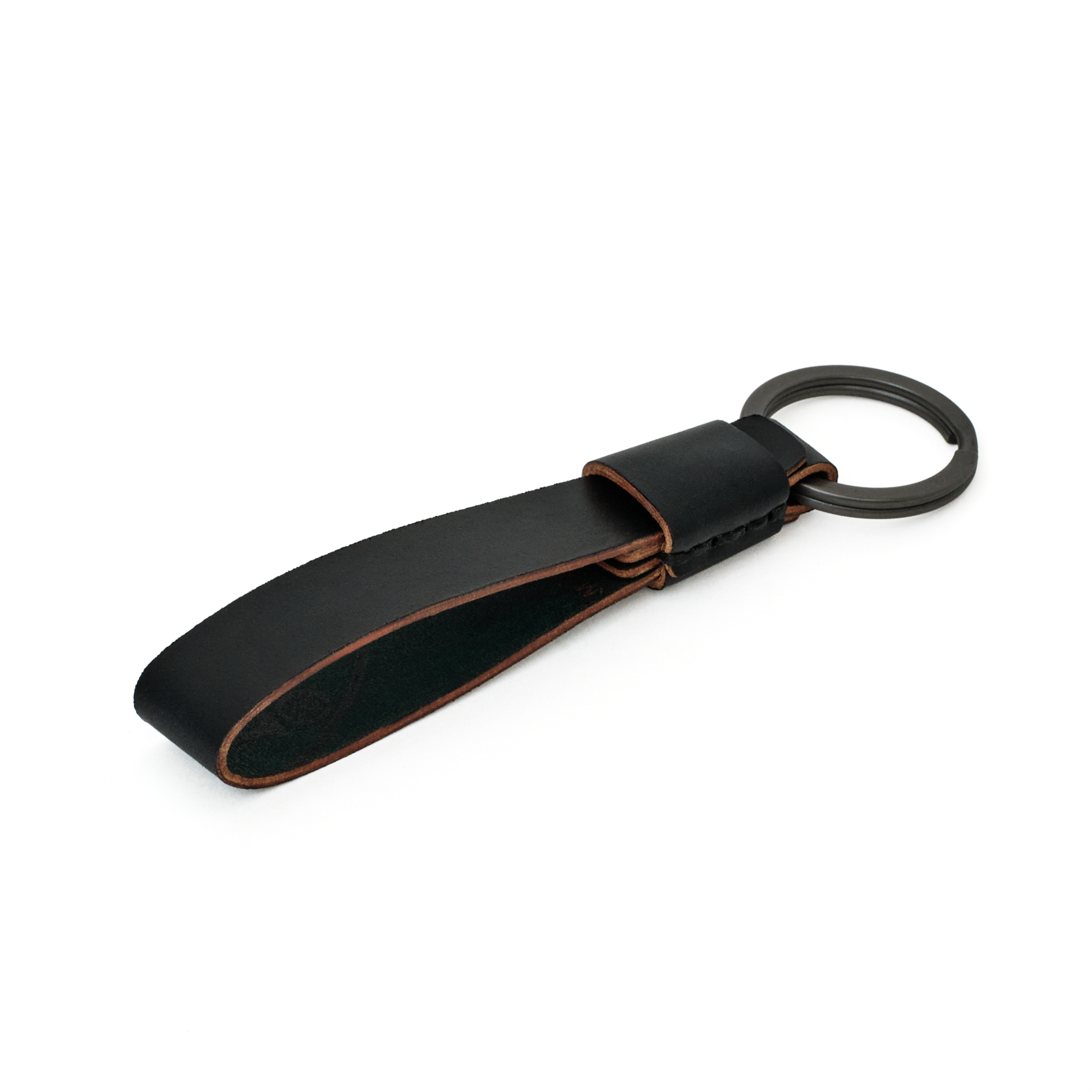 Back view of the MAKR Overlap Keychain in black Horween shell cordovan.