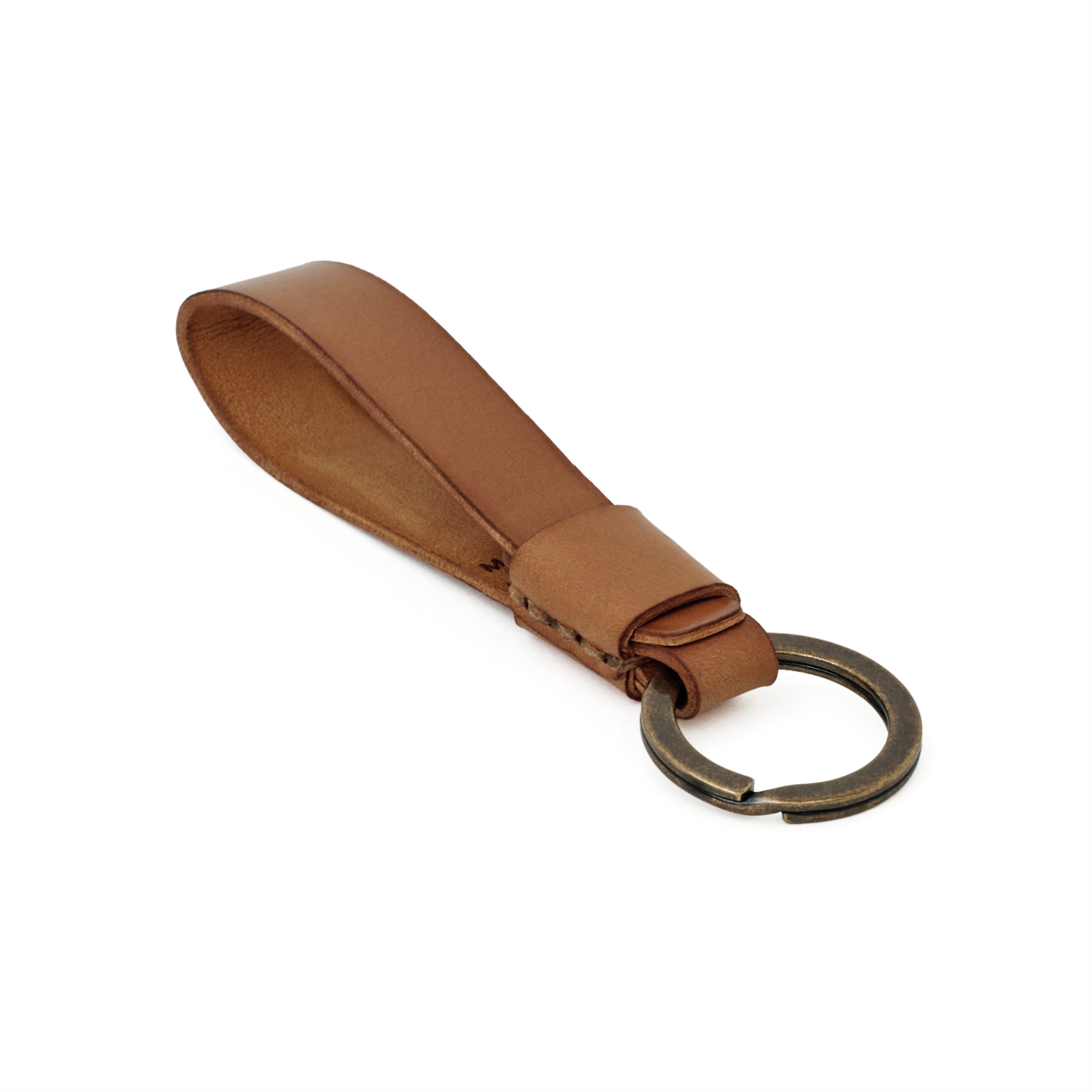 MAKR Overlap Keychain in natural shell cordovan, angled front view with key ring.