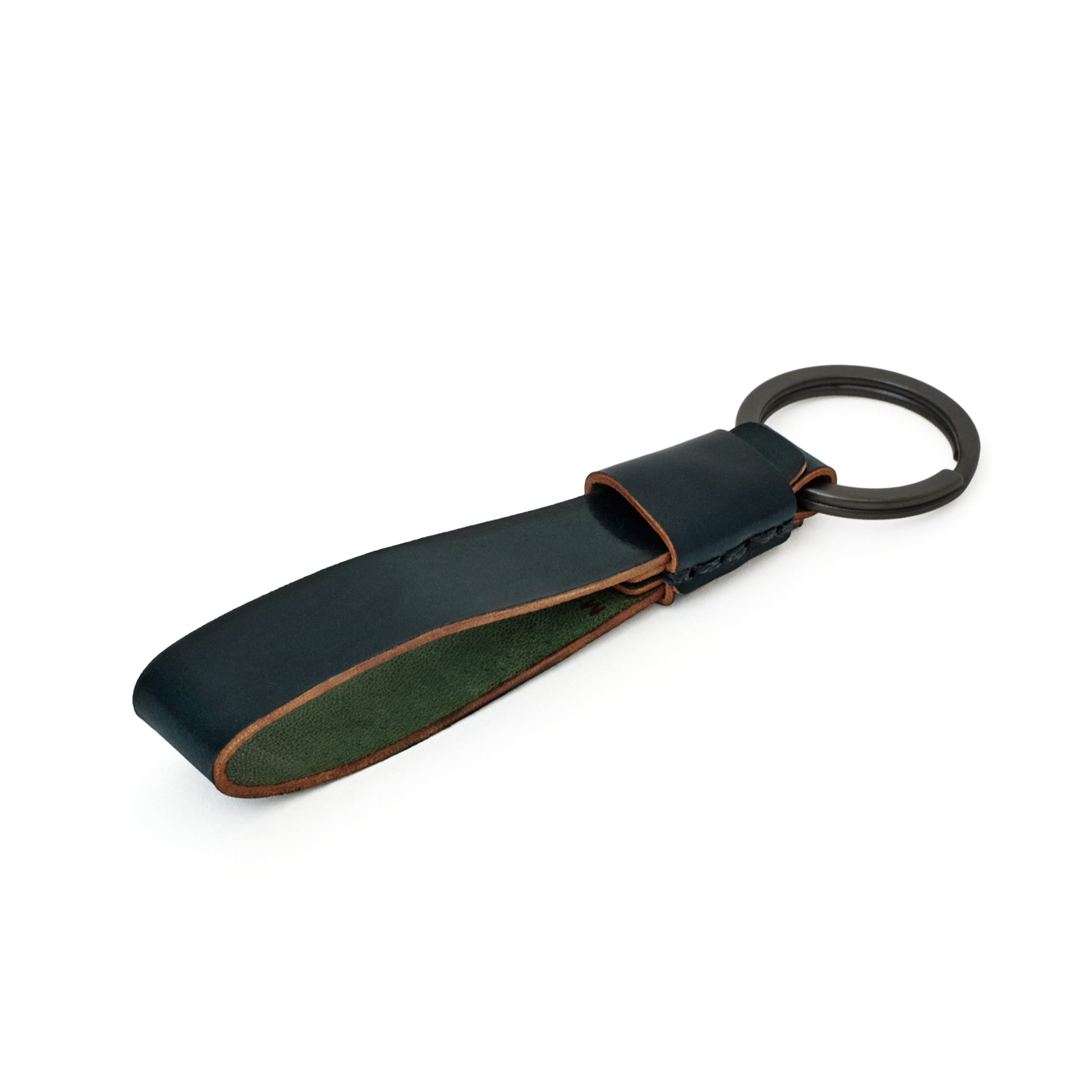 Back view of the MAKR Overlap Keychain in navy Horween shell cordovan.