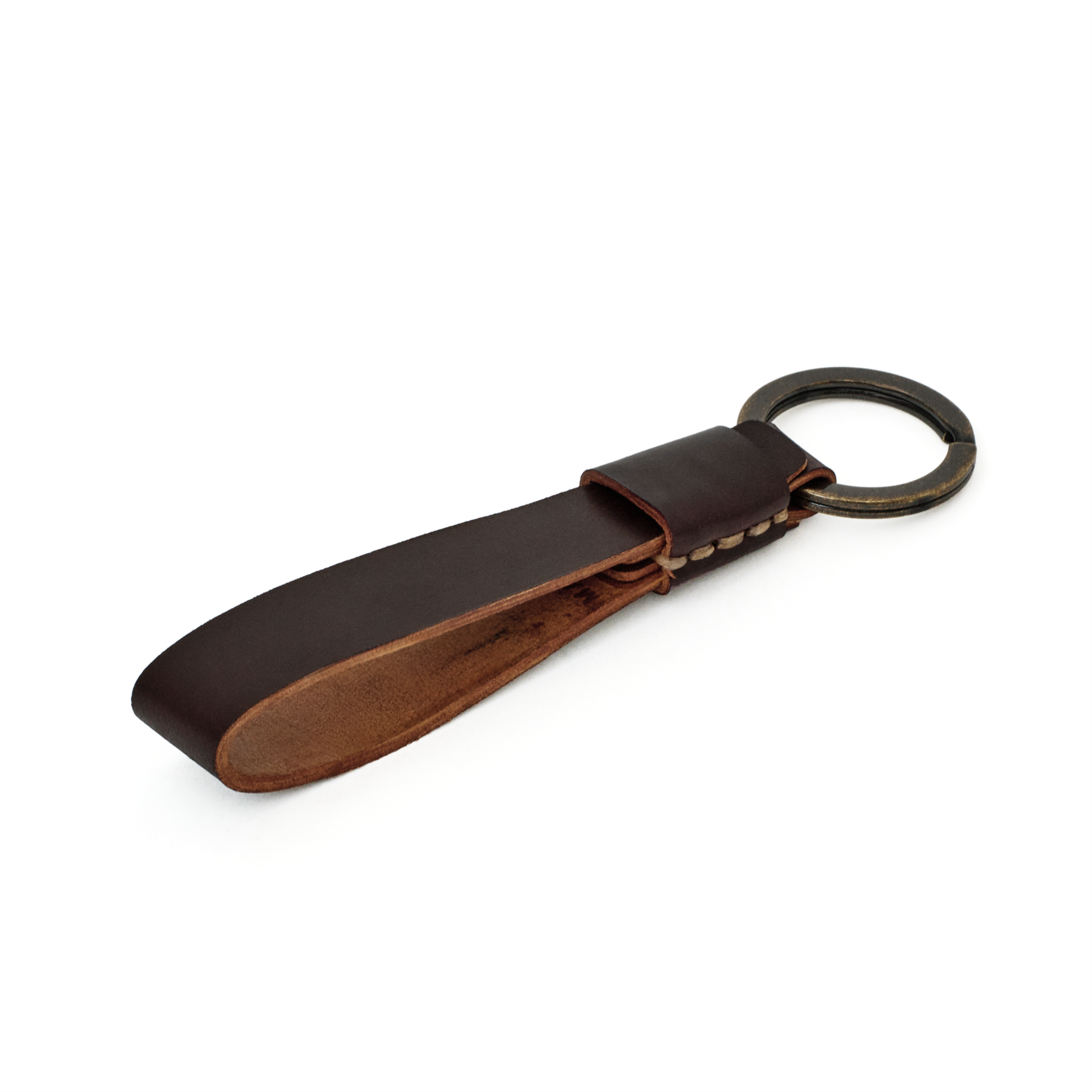 Back view of the MAKR Overlap Keychain in ox blood Horween shell cordovan.
