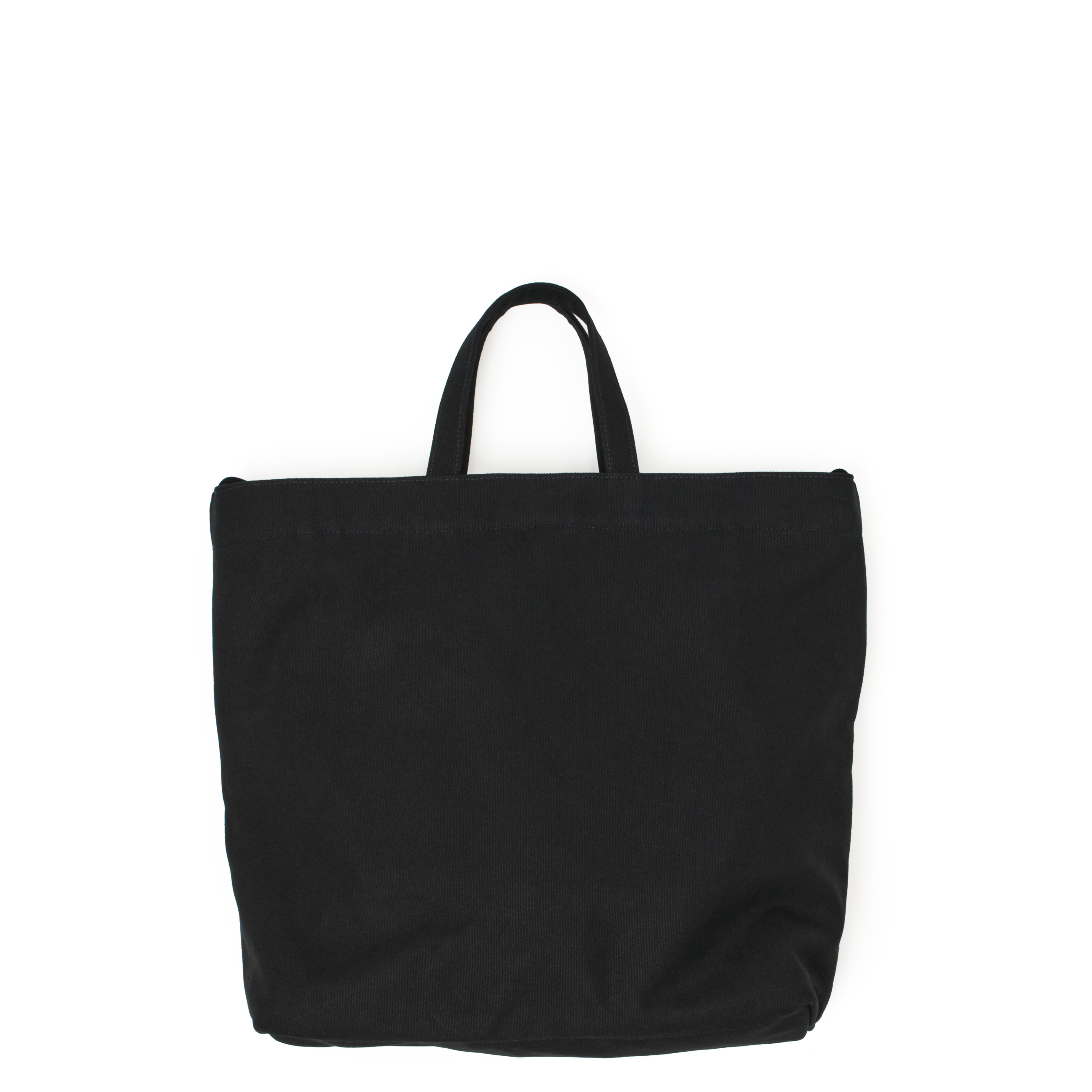 Front view of the MAKR Vert Sling Tote in Black heavy cotton duck canvas.