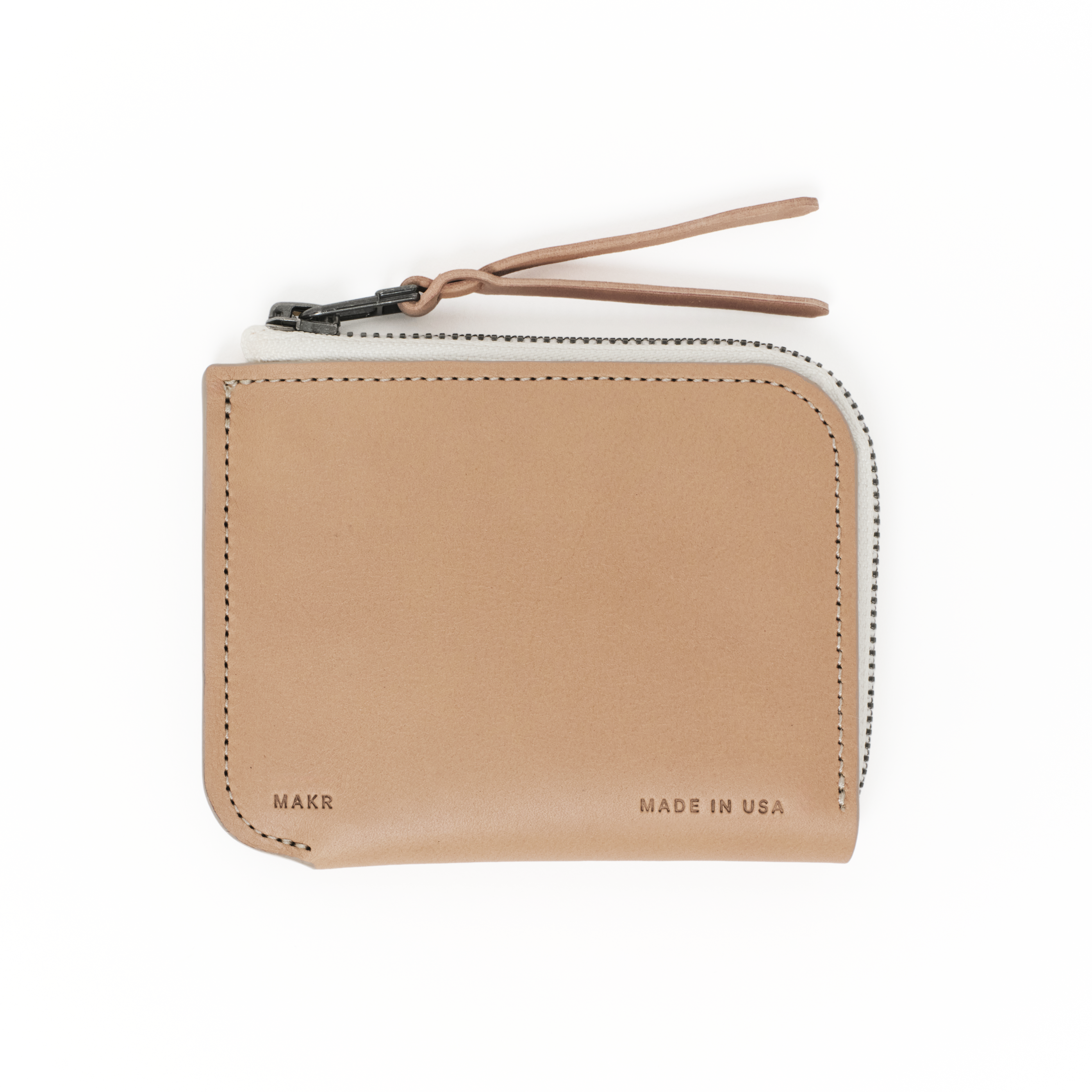 Front view of the MAKR Zip Luxe V2 Wallet in Natural Horween Latigo leather.