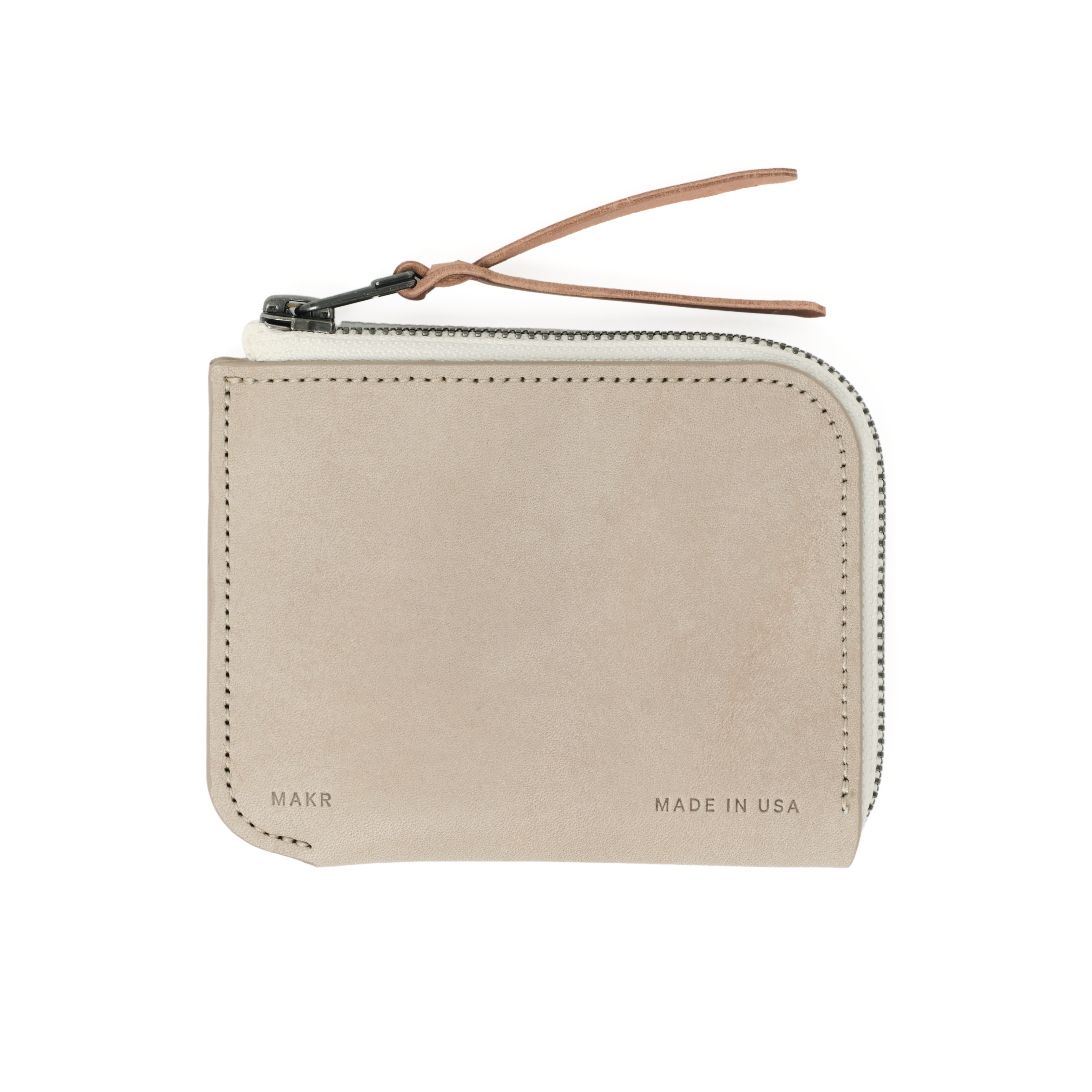Front view of the MAKR Zip Luxe V2 Wallet in Smooth Stone Horween leather.
